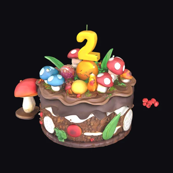 Cartoon Mushroom Birthday Cake