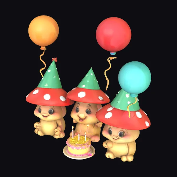 Cartoon Mushroom Party Trio