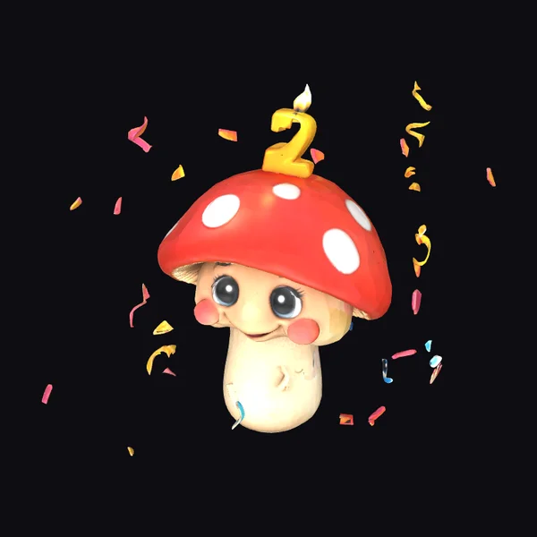 Cartoon Mushroom Birthday Character