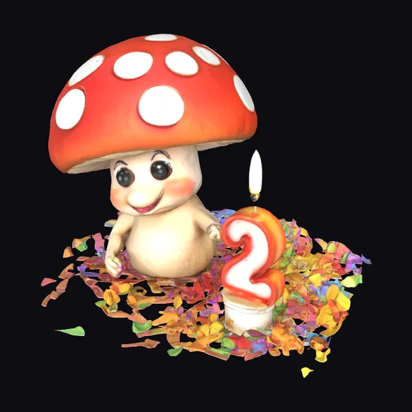 Cartoon Mushroom Birthday Scene
