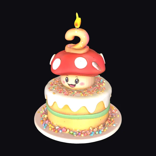 Cartoon Mushroom Birthday Cake