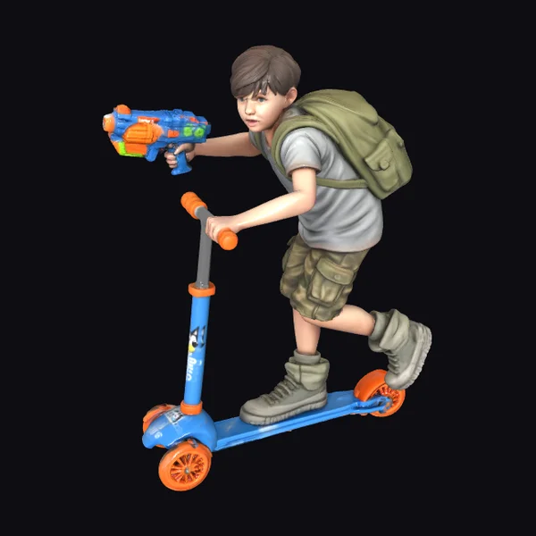 Boy on Scooter with Blaster