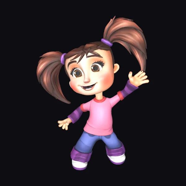 Cartoon Girl with Ponytails