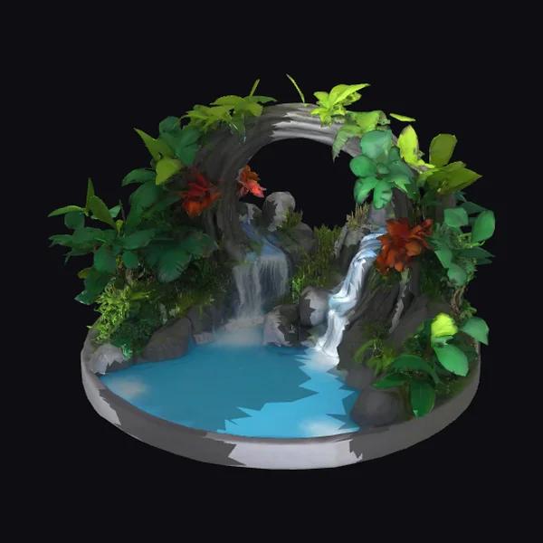 Crescent Moon Waterfall Diorama