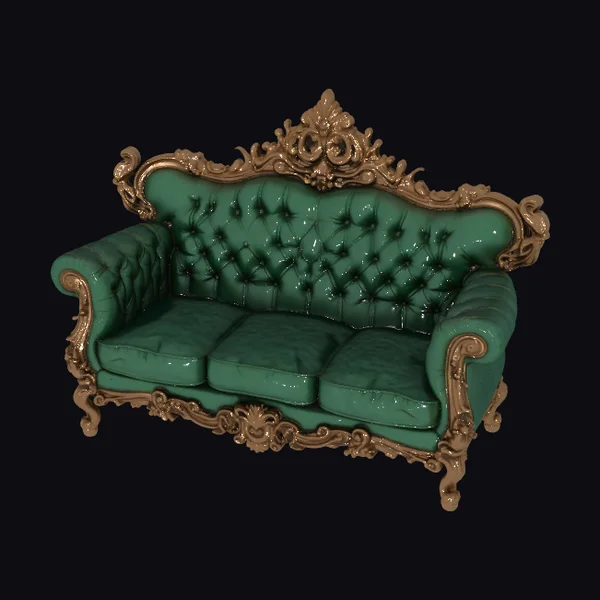 Ornate Emerald Tufted Sofa