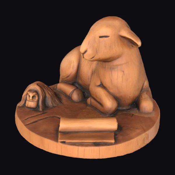 Wooden Lamb Sculpture