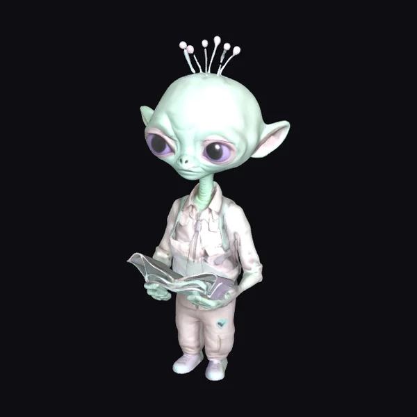 Alien Kid with Book