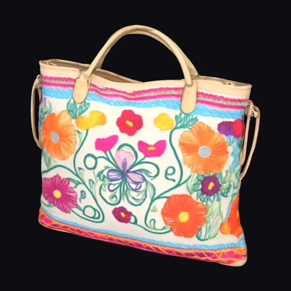 Embroidered Floral Canvas Tote