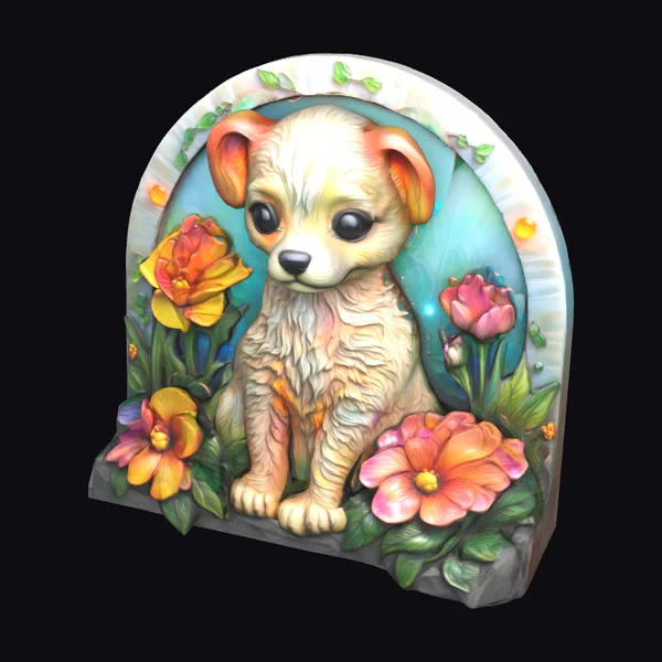 Colorful Puppy Stone Relief