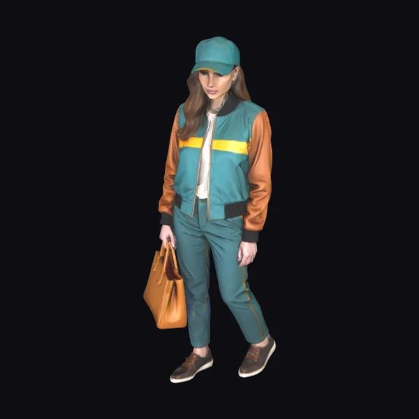 Woman in Teal Outfit