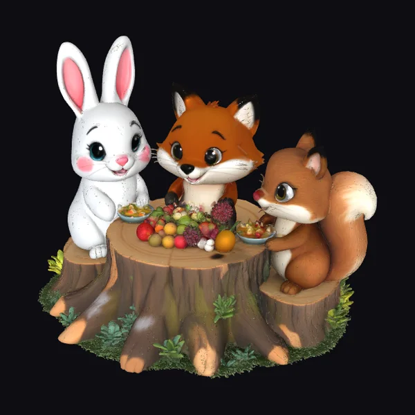 Woodland Creatures Sharing Meal