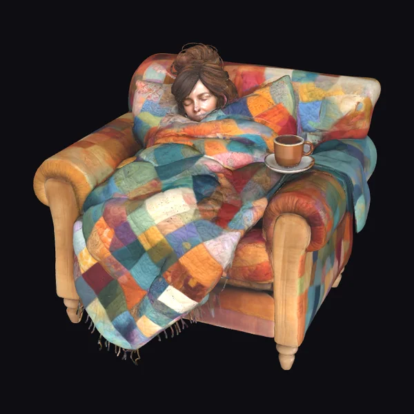 Woman in Patchwork Blanket