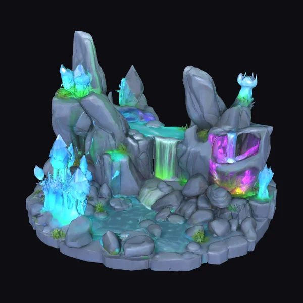 Glowing Crystal Waterfall Diorama