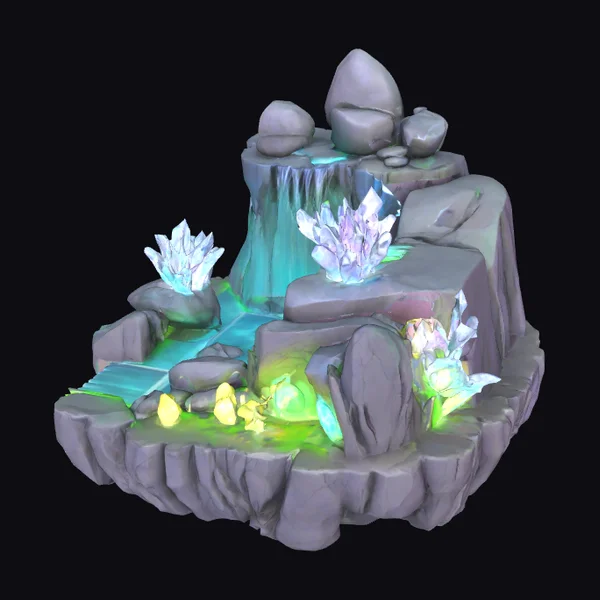 Glowing Crystal Waterfall Diorama