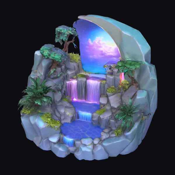 Crescent Moon Waterfall Diorama