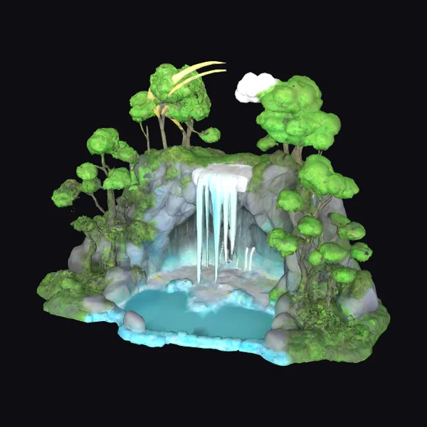 Crescent Moon Waterfall Diorama