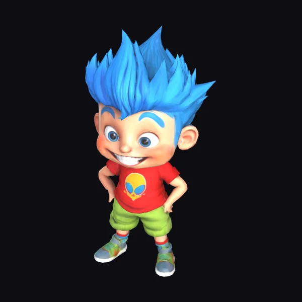 Cartoon Boy with Blue Hair