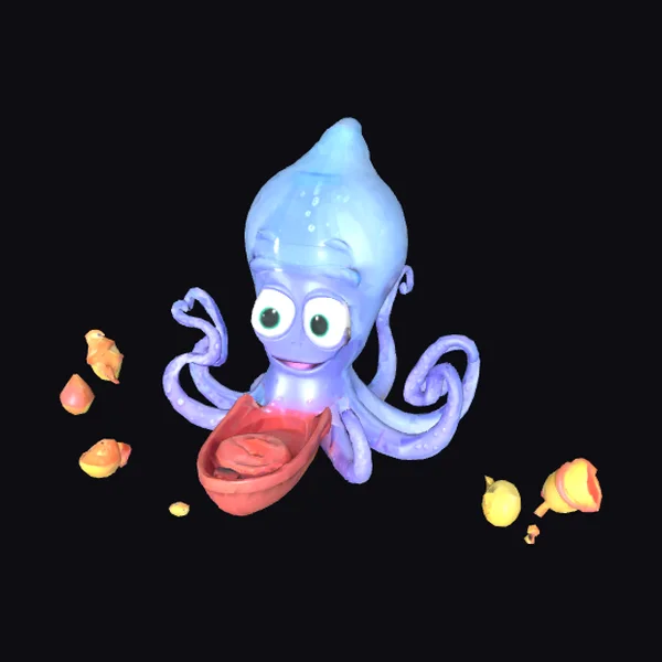 Cartoon Squid with Boat