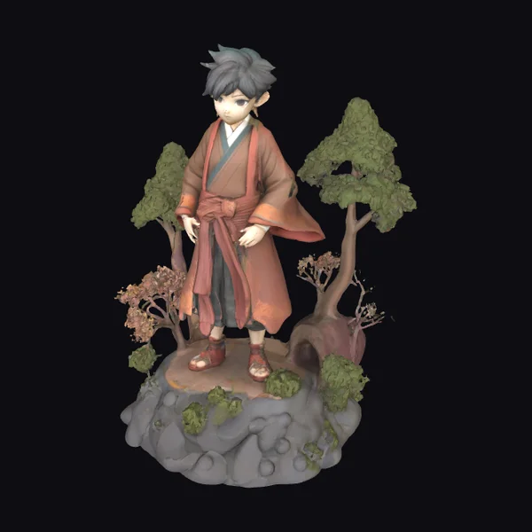 Anime Boy on Rock Base