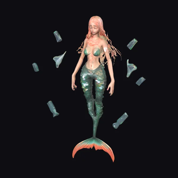 Wounded Mermaid in Debris