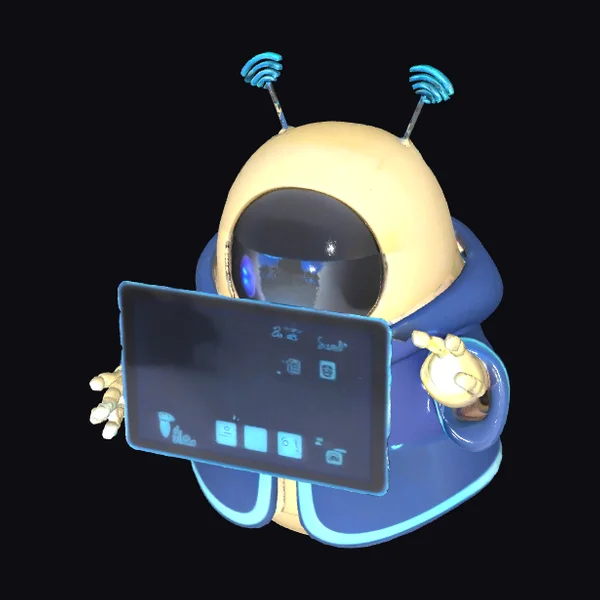 Cute Robot Holding Tablet
