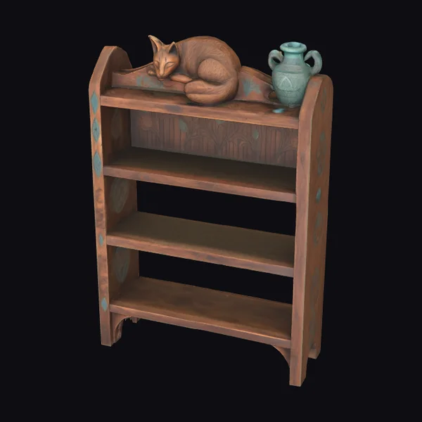 Wooden Bookshelf with Cat