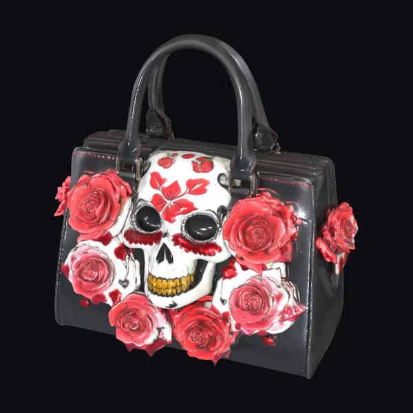 Black Leather Sugar Skull Purse