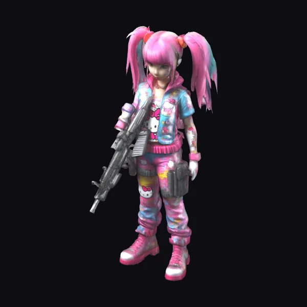 Pink Girl with Machine Gun