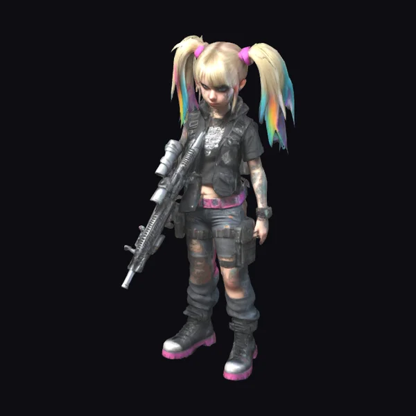 Blonde Girl with Tails