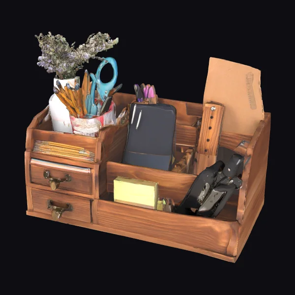 Wooden Desk Organizer Box