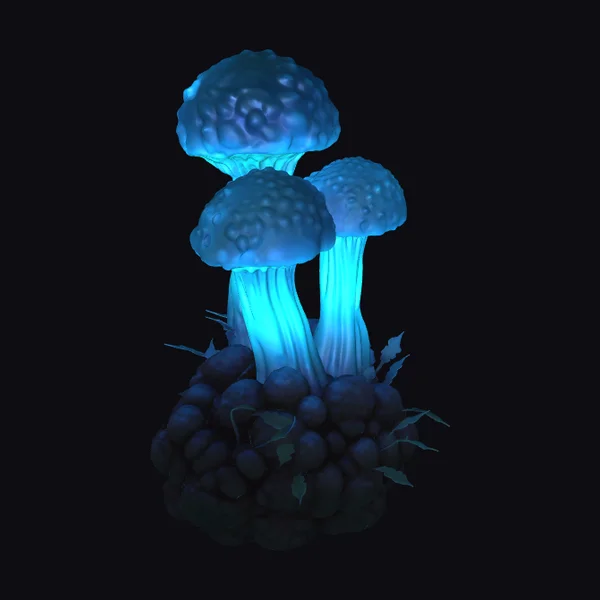 Glowing Blue Mushroom Cluster