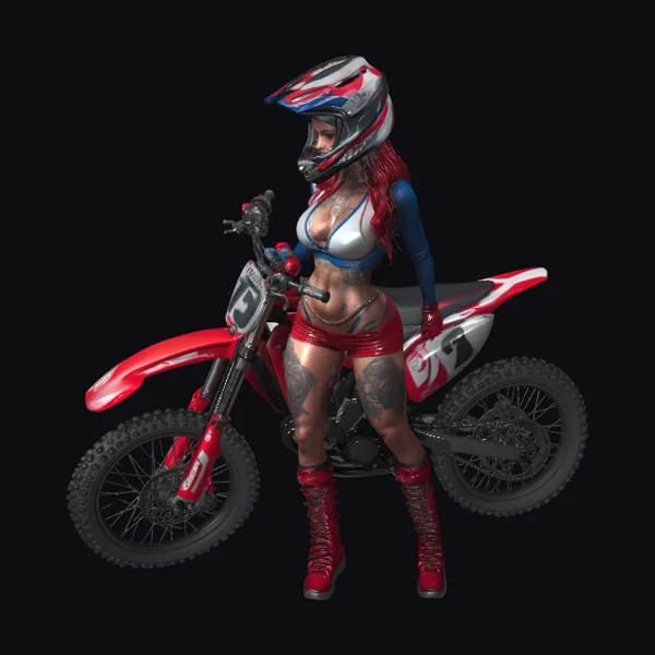 Biker Girl with Motorcycle