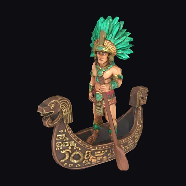 Aztec Warrior in Canoe