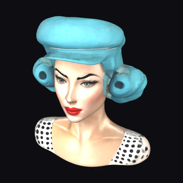 Woman with Blue Hair Rollers