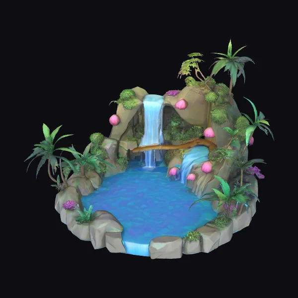 Crescent Moon Waterfall Diorama