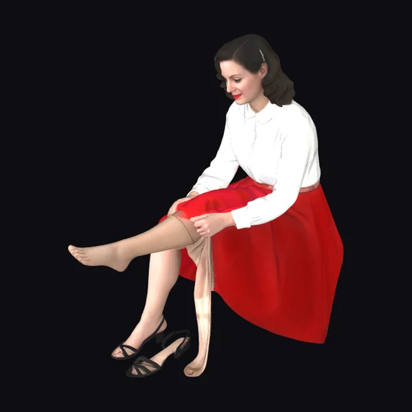 Woman Putting on Stockings