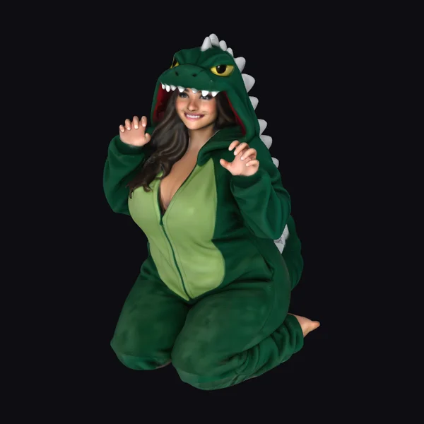 Woman in Dino Onesie