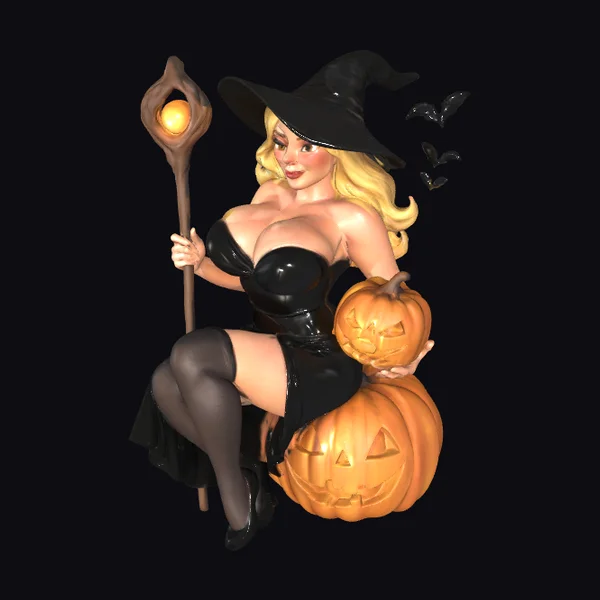 Blonde Witch on Pumpkins