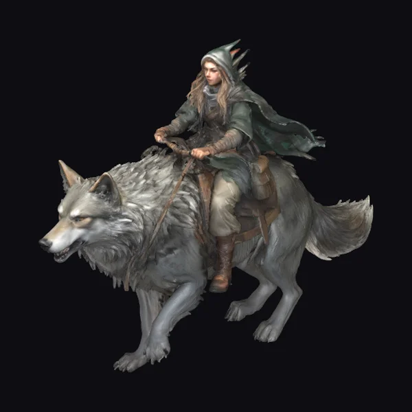 Woman Riding Gray Wolf