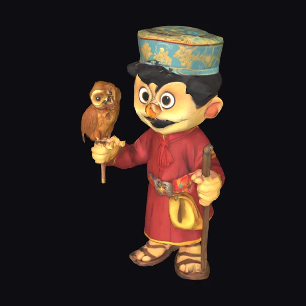 Cartoon Traveler with Owl