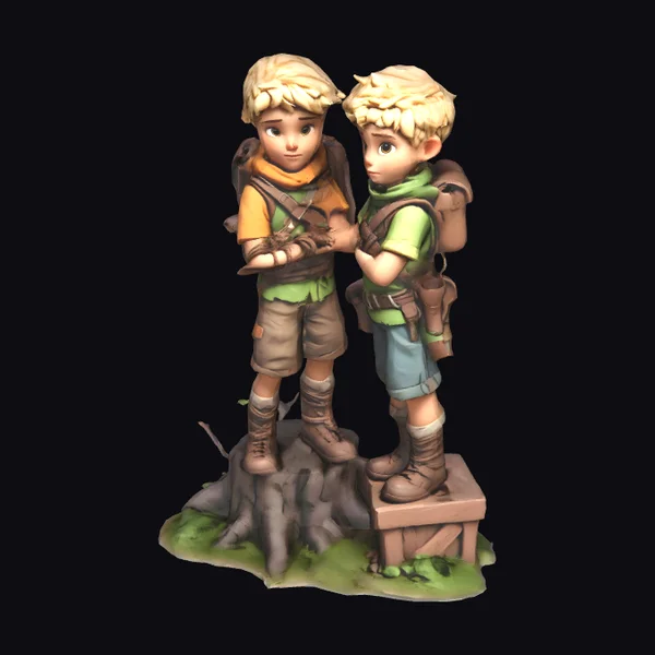 Twin Boys on Tree Stump