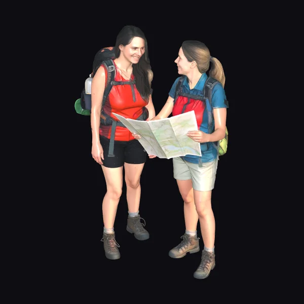 Hikers with Map and Backpacks