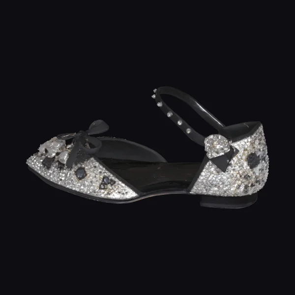 Glittering Black Bow Shoe