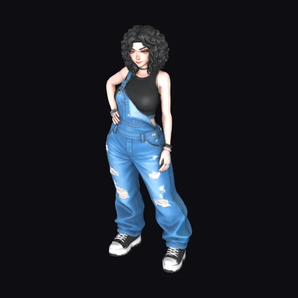 Anime Style Woman in Overalls