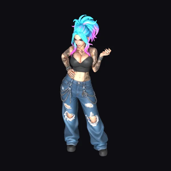 Anime Girl in Ripped Jeans