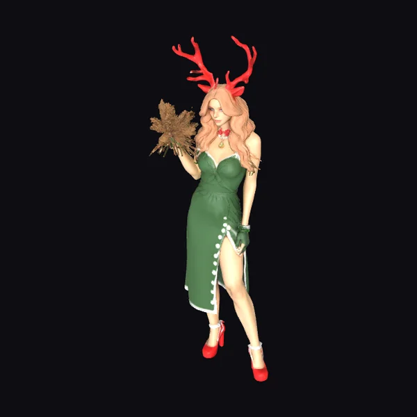 Anthro Reindeer Woman Green