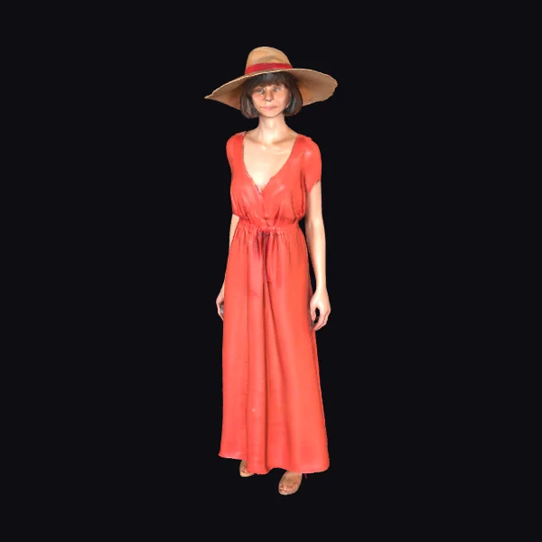 Woman in Coral Dress