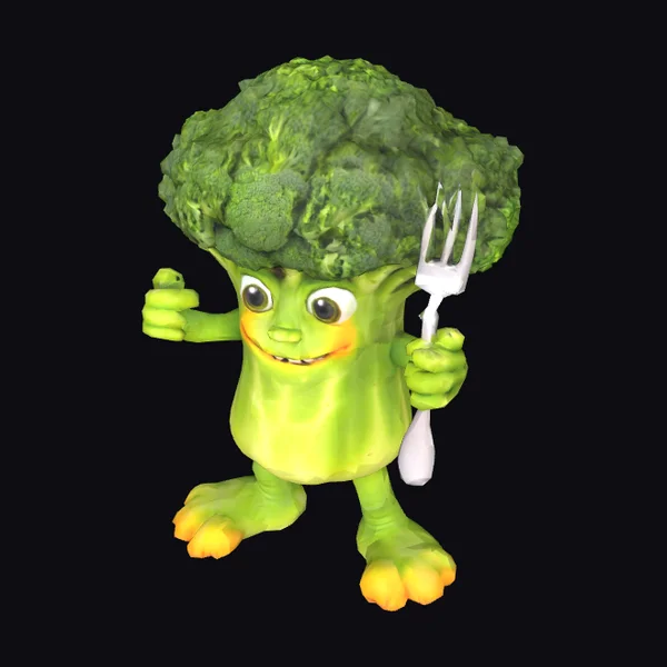 Broccoli Character Holding Fork