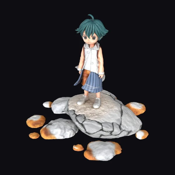 Anime Boy on Rocky Outcrop