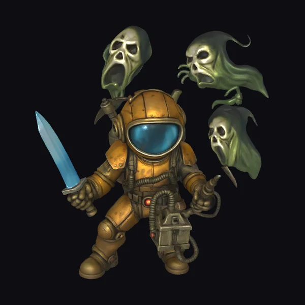 Astronaut with Ghostly Heads